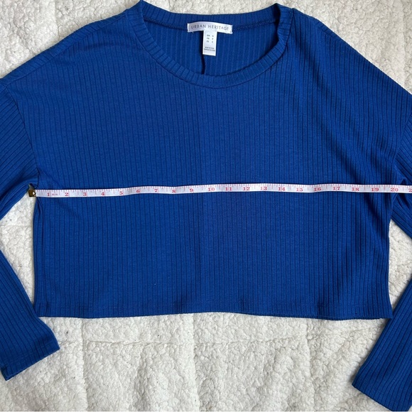 Urban Heritage Blue Long Sleeve Crop Shirt - Picture 5 of 11